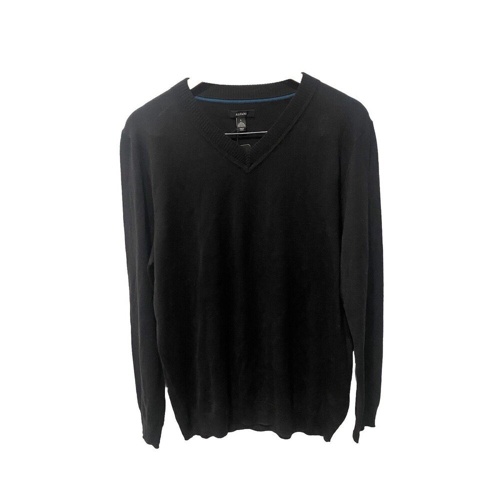 NWT Alfani Men's Solid V Neck Merino Wool Blend Sweater Sz Large Black